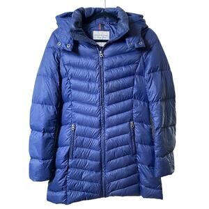 Tommy Hilfiger Women's Duck Down Puffer Coat Size XS Blue Packable Hooded Jacket